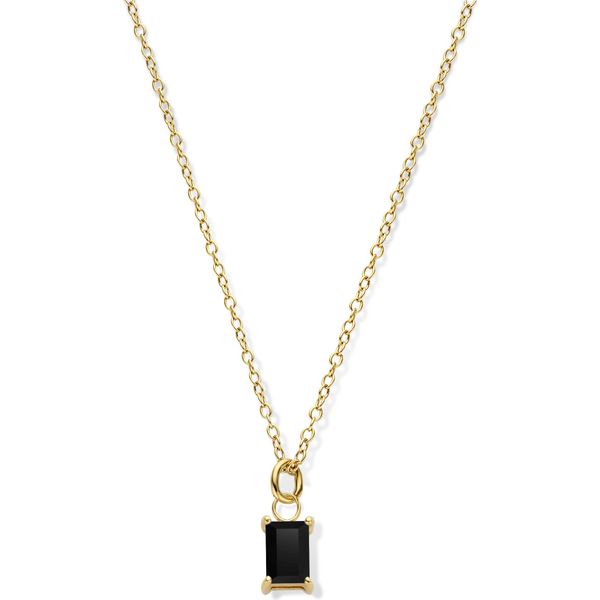 New Bling 9NB 0547 Collana In Argento Con Pendente - Donna - Rettangolo - Spinello - Nero - 40+5Cm - Colore Oro-image