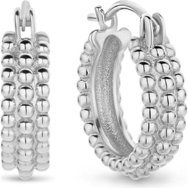 New Bling 9NB-0764 Orecchini In Argento - Donna - Lavorati - 3 File Di Sfere -15 X 4,5 Mm - Rodio - Argento-image