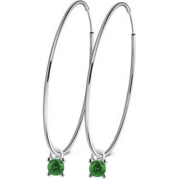 New Bling 9NB-1101 Orecchini In Argento Con Pendente - 25X1,2 Mm - Zirconi - Verde - 3 Mm - Rodio - Argento-image