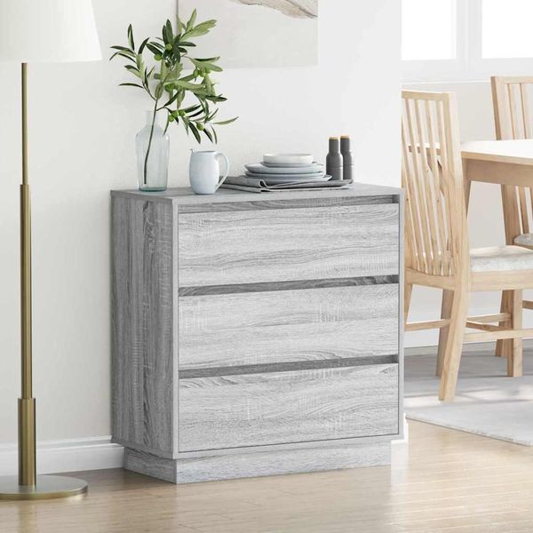Vidaxl Comodino Con Cassetti Grigio 71 X 34,5 X 75 Cm Materiale A Base Di Legno-image