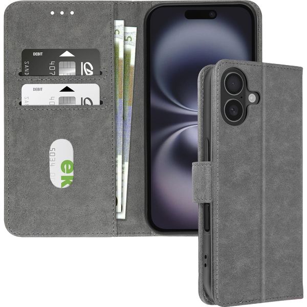 Avizar, Custodia In Ecopelle Con Funzione Di Supporto Per Apple Iphone 16 Plus, Grigio-image