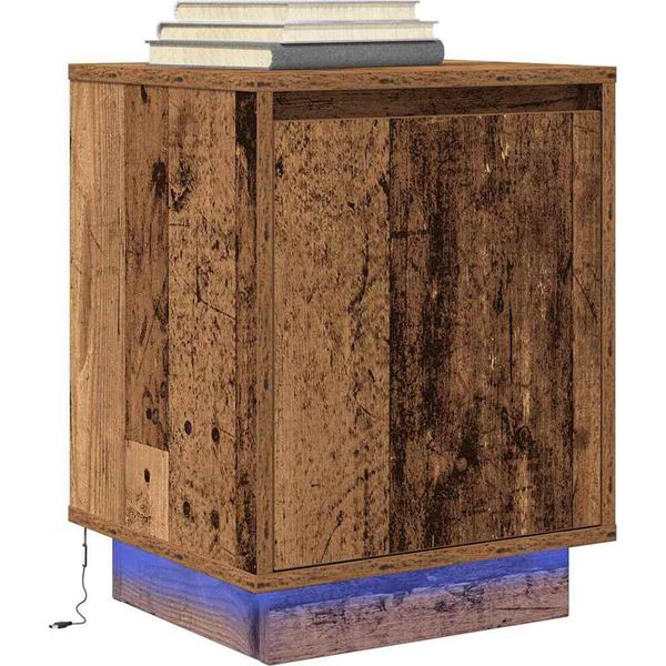 Maison Exclusive - Comodino Con Luci Led Effetto Legno Antico 38X34X50 Cm-image