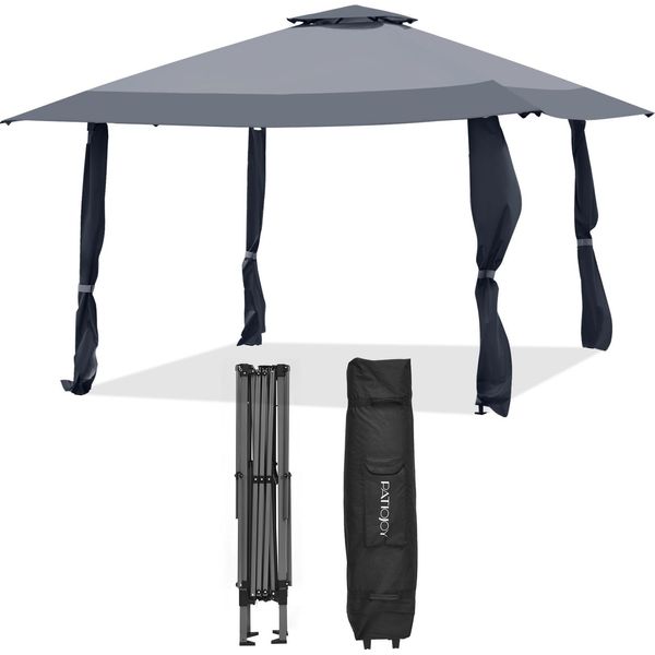 Gazebo Costway 4X4M, Gazebo Pieghevole Pop Up Con Doppio Tetto, Borsa Per Il Trasporto E Ruote, Gazebo Da Giardino Per Feste Impermeabile, Stabile, Protezione Uv 50+ Grigio-image