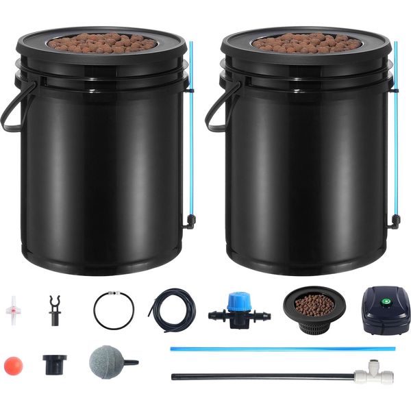 Succebuy Sistema Di Coltivazione Idroponica Dwc, Setup Idroponico Avanzato Con Kit Di Gocciolamento Superiore, 2 Secchi Da 5 Galloni, Pompa D'aria, Pietre E Indicatore Del Livello Dell'acqua Per Verdure In Foglia-image