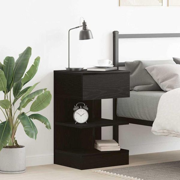 Maison Exclusive - Comodino Nero Effetto Rovere 40 X 35 X 65 Cm Materiale Ligneo-image