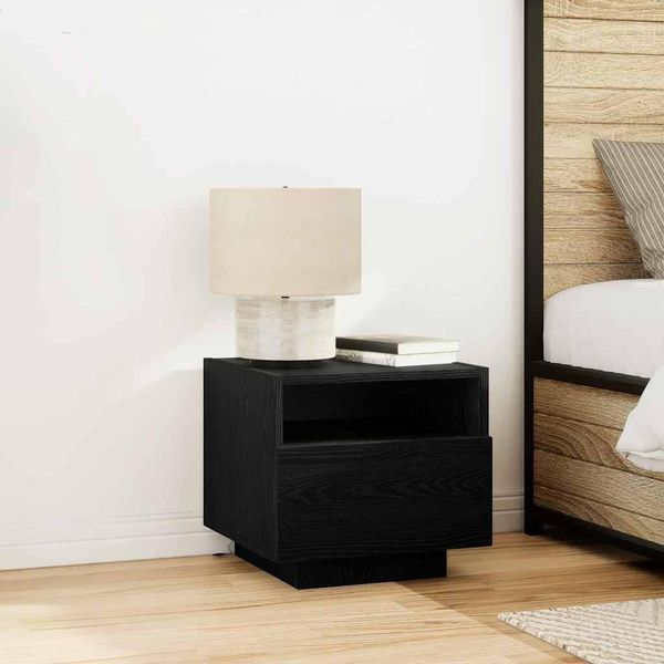Maison Exclusive - Comodino Nero Effetto Rovere 40 X 39 X 37 Cm Materiale Ligneo-image