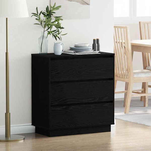 Vidaxl Comodino Look Rovere Nero 71 X 34,5 X 75 Cm Materiale A Base Di Legno-image