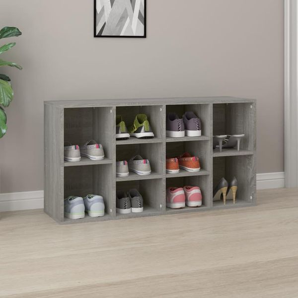 The Living Store Panca Per Scarpe Grey Sonoma 103X30X54,5 Cm Materiale A Base Di Legno-image