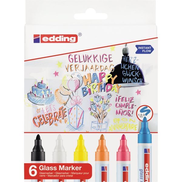 Edding 4-95-6 6 Pennarelli Per Lavagne Di Vetro, Colori Assortiti 1,0 - 5,0 Mm-image