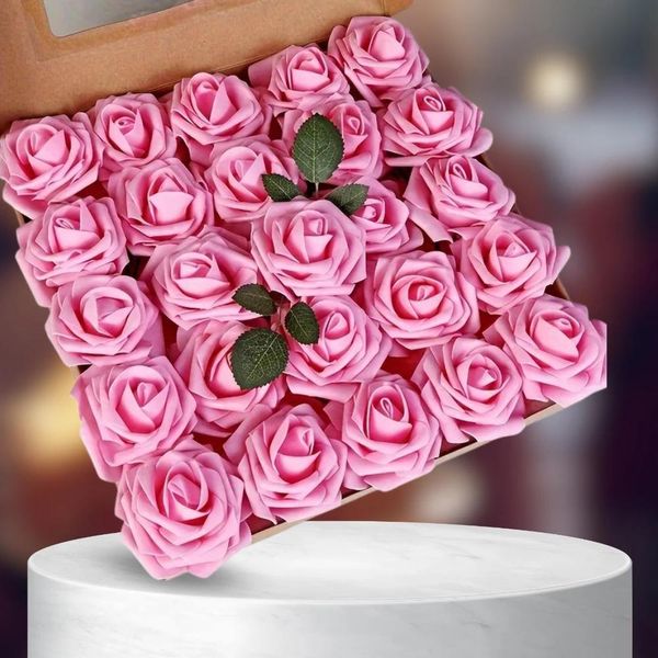 Set Di Rose Artificiali Decorative - 25 Fiori Rosa In Bouquet-image
