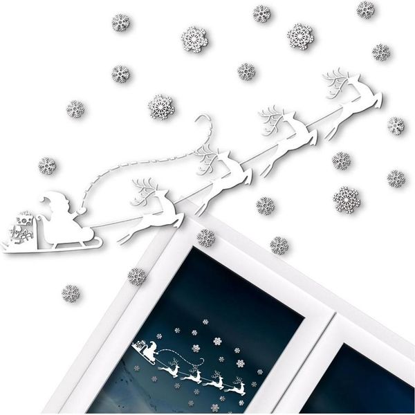 Adesivi Per Finestre Natalizie Camerazar Con Fiocchi Di Neve E Slitta-image