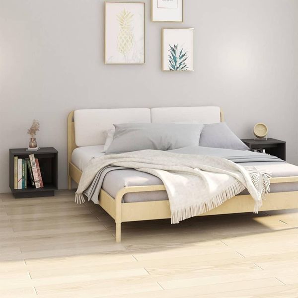 Vidaxl Comodini 2 Pz. Grigio 40X30X40 Cm In Legno Di Pino Massiccio-image