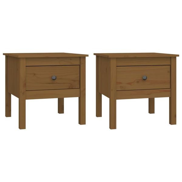Tavolini 2 Pz. Marrone Miele 50X50X49 Cm In Legno Di Pino Massiccio-image