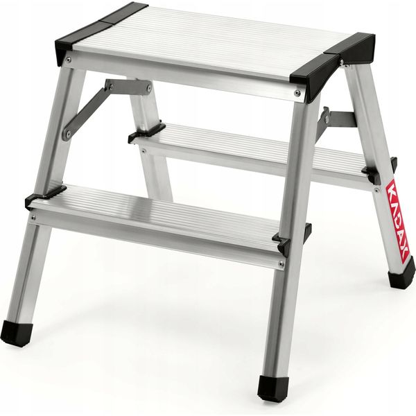Scala Kadax "Musko"", Scala Pieghevole In Alluminio Fino A 125 Kg, Scala Su Entrambi I Lati, 2 Gradini"-image