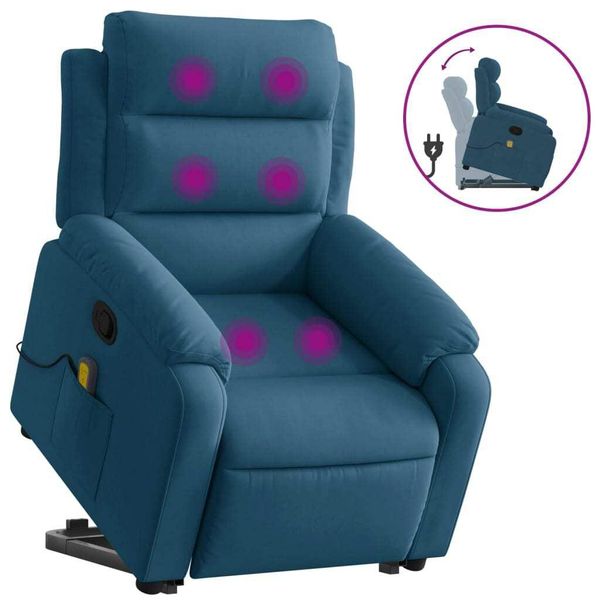 Vidaxl Poltrona Per Massaggi Con Ausilio Per L'assistenza In Piedi In Velluto Blu-image