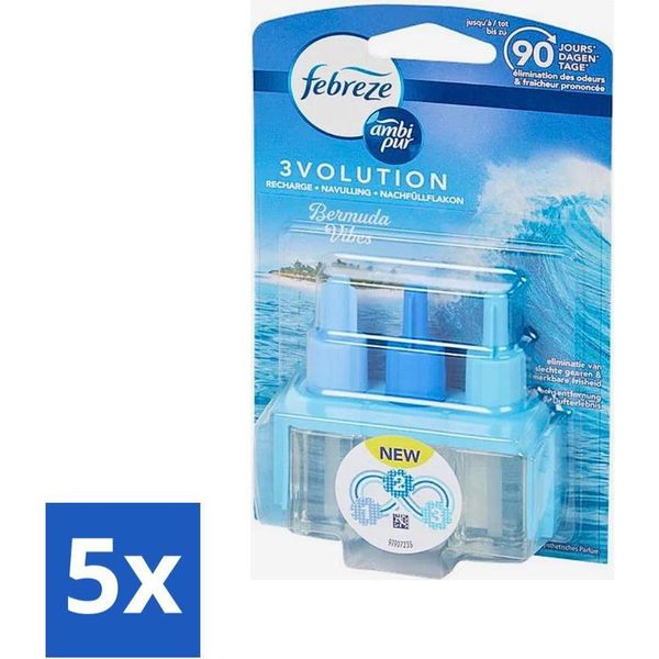 Ambi Pur 3Volution - Ricarica Bermuda Vibes - Deodorante Per Ambienti - 20 Ml - Confezione Risparmio - 5 Pezzi-image