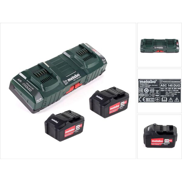 Set Base Metabo Con 2X Batteria Li-Power 5,2Ah + Caricatore Doppio Asc 145 Duo-image