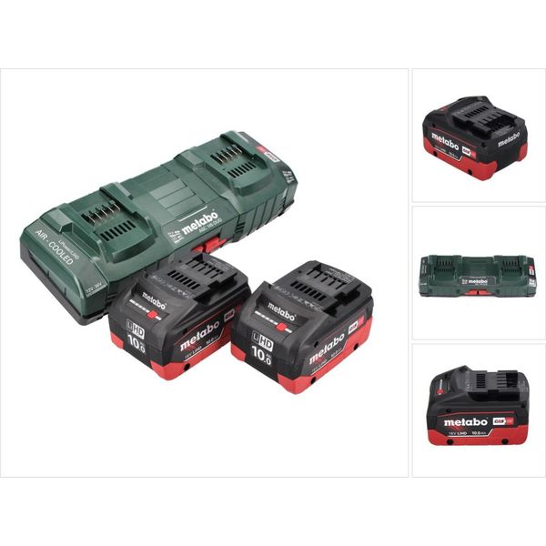 Set Di Batterie Metabo 18V: 2 Batterie Lihd Da 10,0Ah + Caricabatterie Doppio Asc 145 Duo - Sistema Cas-image