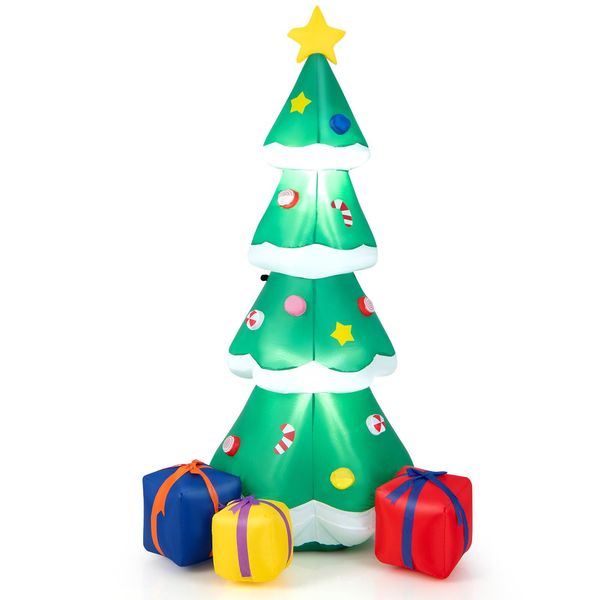 Costway Albero Di Natale Autogonfiabile 180 Cm Con Confezione Regalo, Decorazione Natalizia A Led, Decorazione Natalizia Gonfiabile In Poliestere, Luci Natalizie-image