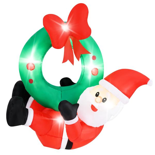Costway 120CM Decorazione Natalizia Gonfiabile, Babbo Natale A Led Con Ghirlanda, Babbo Natale Gonfiabile, Decorazione Natalizia Da Parete Esterna-image