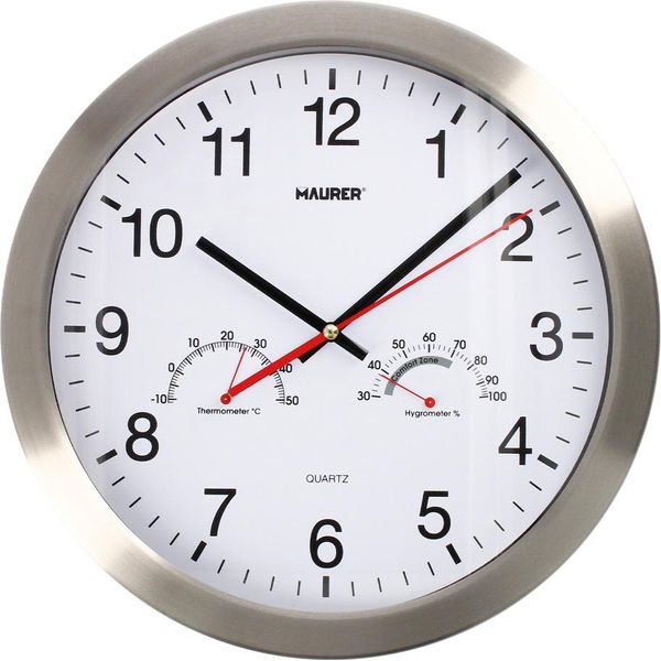 Orologio Da Parete Ø 30 Cm. Con Igrometro E Termometro. Frontale In Acciaio-image