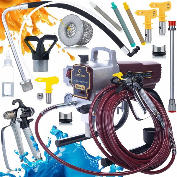 Zenthril Set Force A Easyperformance – Spruzzatore Di Vernice Airless 1500W, 20Mpa, 1,8L/Min, 3 Ugelli, 3 Filtri | Per Pareti, Soffitti, Mobili-image