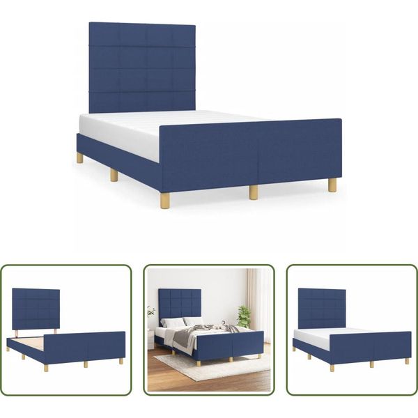The Living Store Struttura Letto Con Testiera Blu 120X190 Cm In Tessuto-image