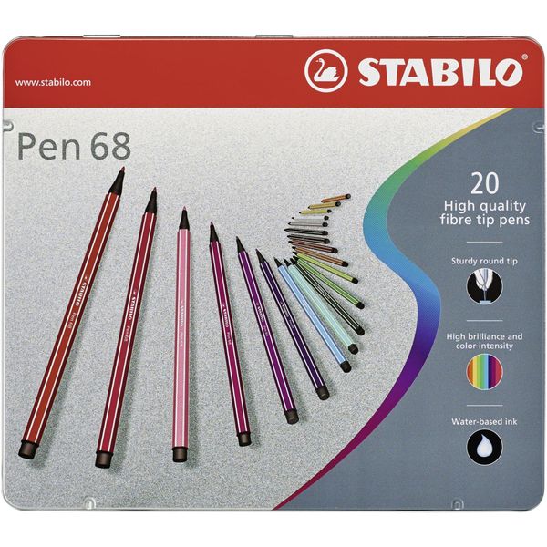 Stabilo® 6820-6 Pennarello Premium - Penna 68 - Astuccio In Metallo Da 20 - Con 20 Colori Diversi-image