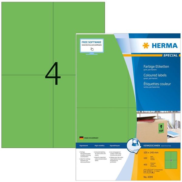 Herma 4399 4399 Etichette Universali Superprint - 105 X 148 Mm, Verde, Opaco, 400 Pezzi-image