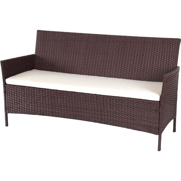 Panca Da Giardino A 3 Posti In Poly-Rattan Halden, Panca ~ Marrone Screziato, Cuscini Crema-image