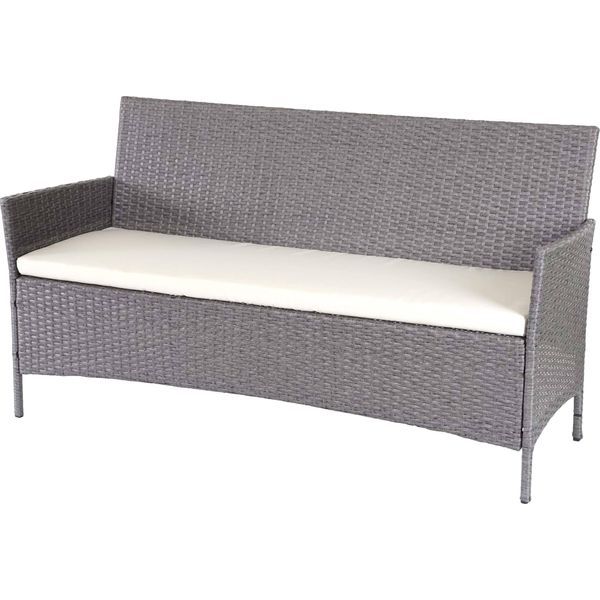 Panca Da Giardino A 3 Posti In Poly-Rattan Halden, Panca ~ Grigio, Cuscini Crema-image