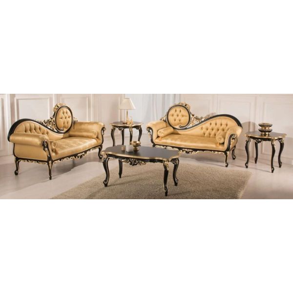 Casa Padrino Set Da Salotto Barocco Oro/Nero - 2 Divani & 1 Tavolino & 2 Tavolini - Mobili Da Salotto In Stile Barocco - Nobili Mobili Barocchi-image