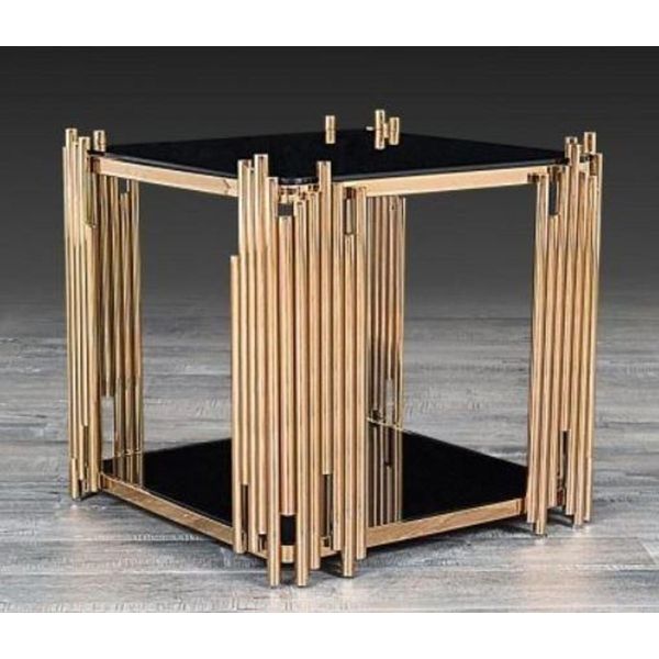 Tavolino Di Design Casa Padrino Oro 48 X 48 X H. 50 Cm - Tavolino Quadrato Con Piano In Vetro - Mobili Per Il Soggiorno-image