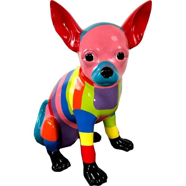 Casa Padrino Figura Decorativa Di Design Chihuahua Cane Colorato H. 30 Cm - Scultura Decorativa Resistente Alle Intemperie - Decorazione Soggiorno - Decorazione Giardino - Figura Decorativa Di Design Animale-image