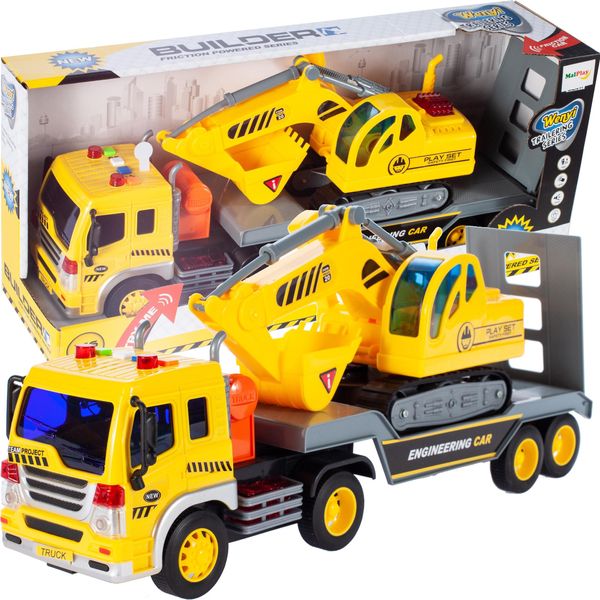 Malplay Veicolo Da Costruzione Auto Giocattolo 1:16 Escavatore Camion Trasportatore Giocattolo Per Bambini Con Suono E Luce Giocattolo Educativo Da 3 Anni Regalo Per I Bambini-image