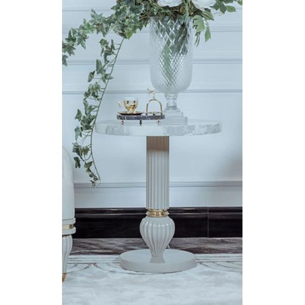 Casa Padrino Tavolino Art Deco Grigio / Bianco / Oro Ø 50 X H. 58 Cm - Tavolo Sontuoso Con Piano In Finto Marmo - Mobili Soggiorno Art Deco - Collezione Lusso-image