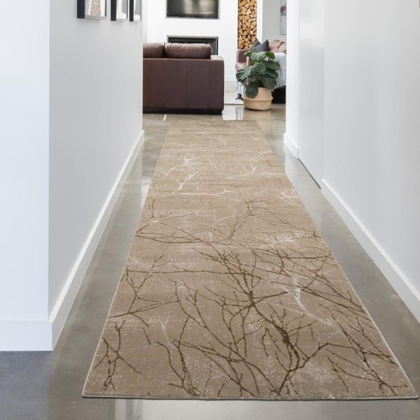 Tappeto Moderno Di Design Con Nodi Lucidi Astratto Beige Dimensioni - 80 X 300 Cm-image