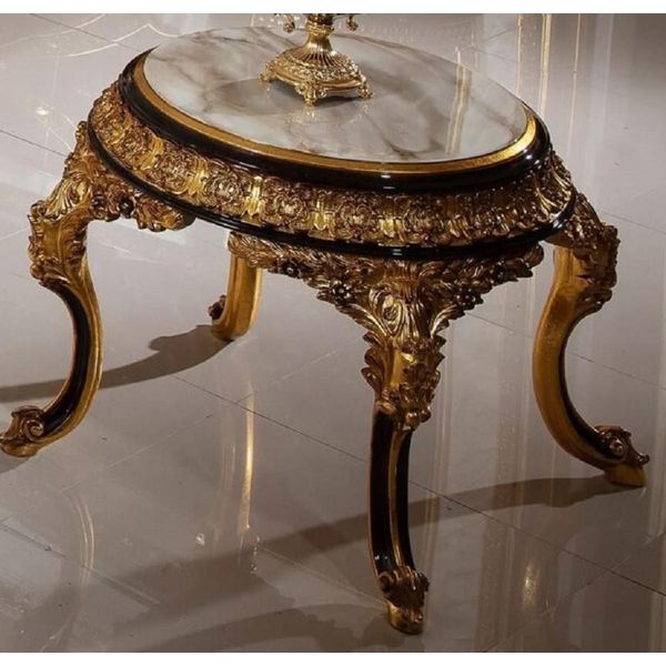 Casa Padrino - Tavolino Barocco Bianco / Marrone Scuro / Oro - Magnifico Tavolo In Legno Massiccio In Stile Barocco - Mobili Da Salotto Barocchi - Nobile & Magnifico-image