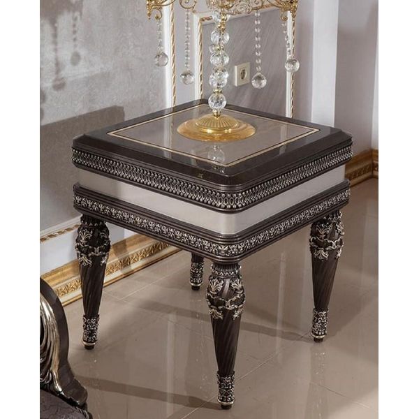 Casa Padrino - Tavolino Barocco Grigio / Marrone Scuro / Oro - Sontuoso Tavolino In Legno Massiccio In Stile Barocco - Mobili Da Salotto Barocchi - Nobile & Magnifico-image
