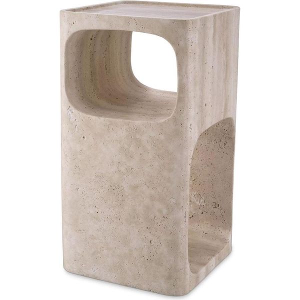 Casa Padrino Luxury Travertine Side Table Beige 30,5 X 30,5 X H. 56,5 Cm - Tavolino In Pietra Naturale - Mobili Soggiorno - Mobili Hotel - Mobili In Travertino - Mobili - Arredamento-image