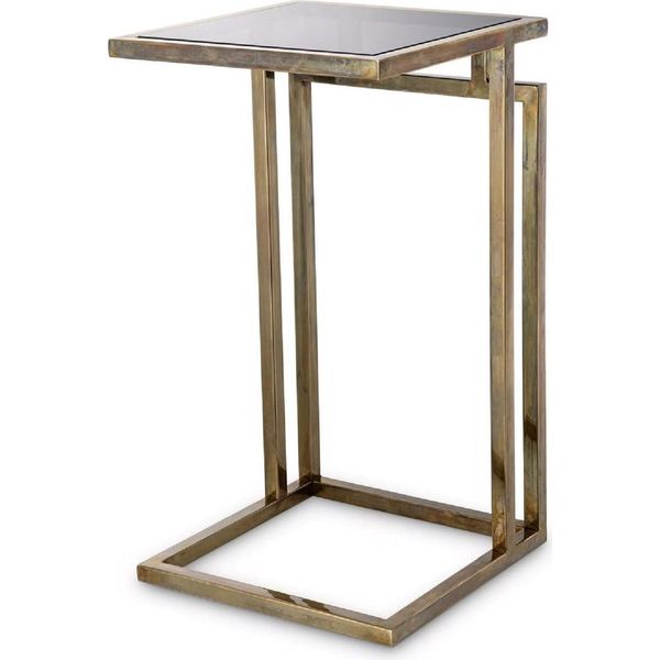 Casa Padrino Tavolino Ottone Vintage/Grigio 33 X 33 X H. 60 Cm - Tavolino In Acciaio Inox Con Piano In Vetro - Arredo Soggiorno - Mobili - Arredamento - Interni-image
