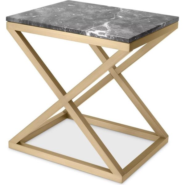 Tavolino Casa Padrino Ottone/Grigio 56 X 46 X H. 59 Cm - Tavolino Rettangolare In Acciaio Inox Con Piano In Marmo - Mobili Soggiorno - Mobili - Arredamento - Arredamento Soggiorno-image