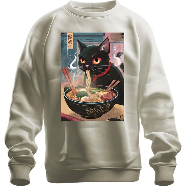 Gatto Nero Ramen Noodle Soup Giapponese Kawaii Anime Neko Chibi Unisex Felpa Pullover, Natura, Xxl-image