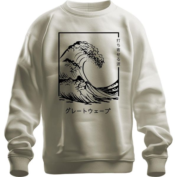 Onda Giapponese グレートウェーブ Vintage Ukiyoe Surfer Maritime Zen Retro Unisex Felpa Pullover, Natura, Xxl-image