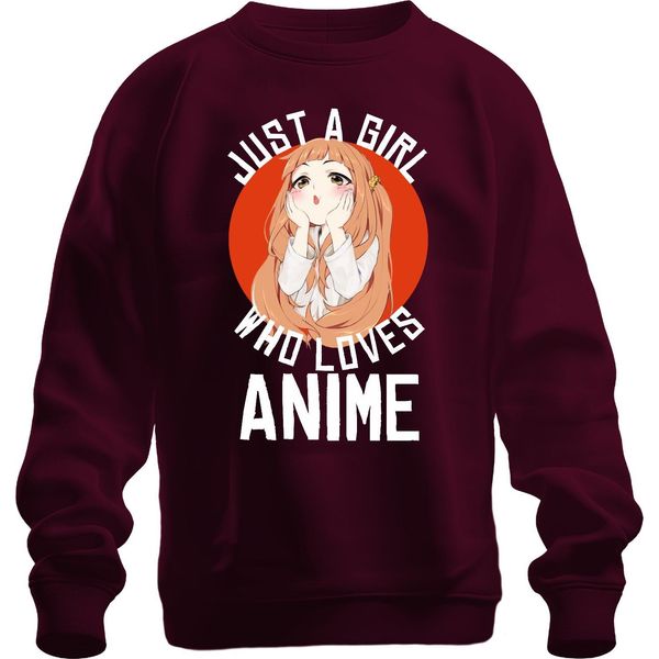 Just A Girl Who Loves Anime Anime MäDchen Otaku Manga Kawaii Fan Felpa Unisex Pullover, Borgogna, Xxl-image