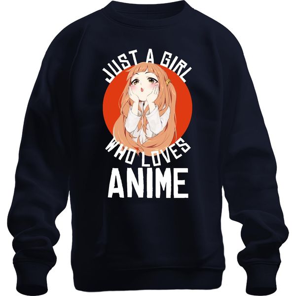 Just A Girl Who Loves Anime Anime MäDchen Otaku Manga Kawaii Fan Unisex Felpa Pullover, Navy, Xxl-image