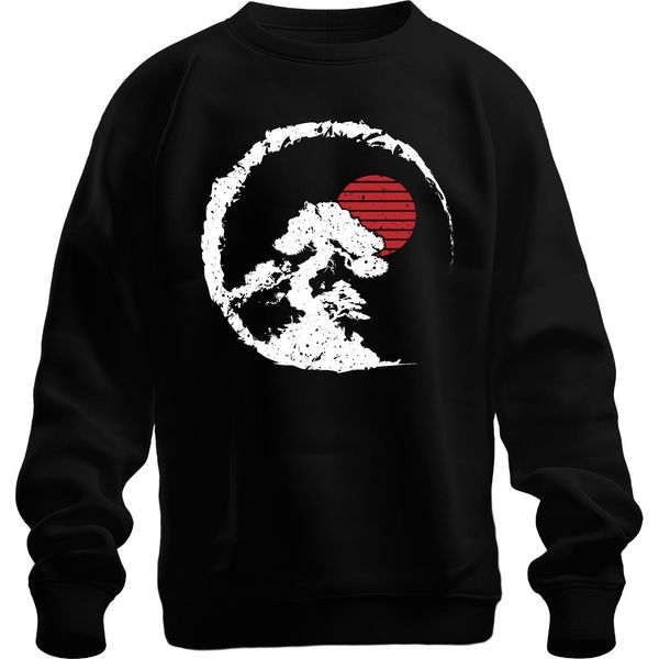 Bonsai Tree Zen Japan Enso Circle Red Sun Vintage Retro Grunge Unisex Felpa Pullover, Nero, Xxl-image