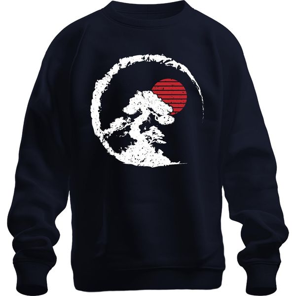 Bonsai Tree Zen Japan Enso Circle Red Sun Vintage Retro Grunge Unisex Felpa Pullover, Navy, Xl-image