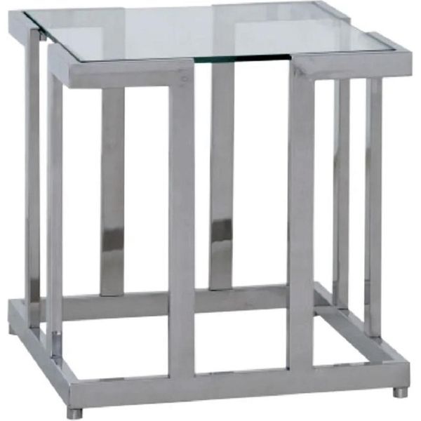 Casa Padrino Tavolino Argento 60 X 60 X H. 55 Cm - Tavolo Quadrato In Metallo Con Piano In Vetro - Mobili Soggiorno - Mobili-image
