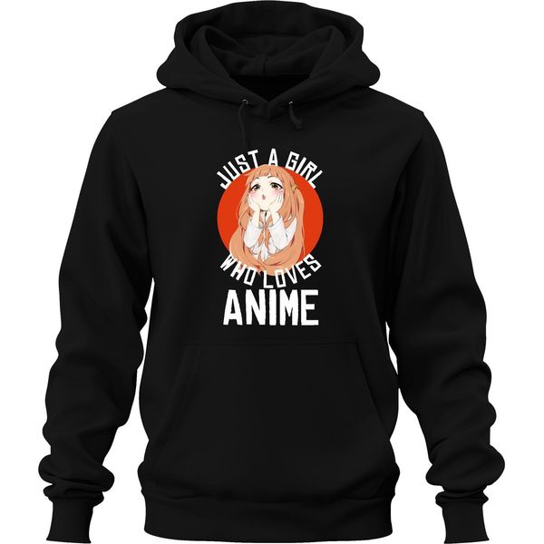Just A Girl Who Loves Anime Anime Girl Otaku Manga Kawaii Fan Unisex Felpa Con Cappuccio, Nero, 3XL-image